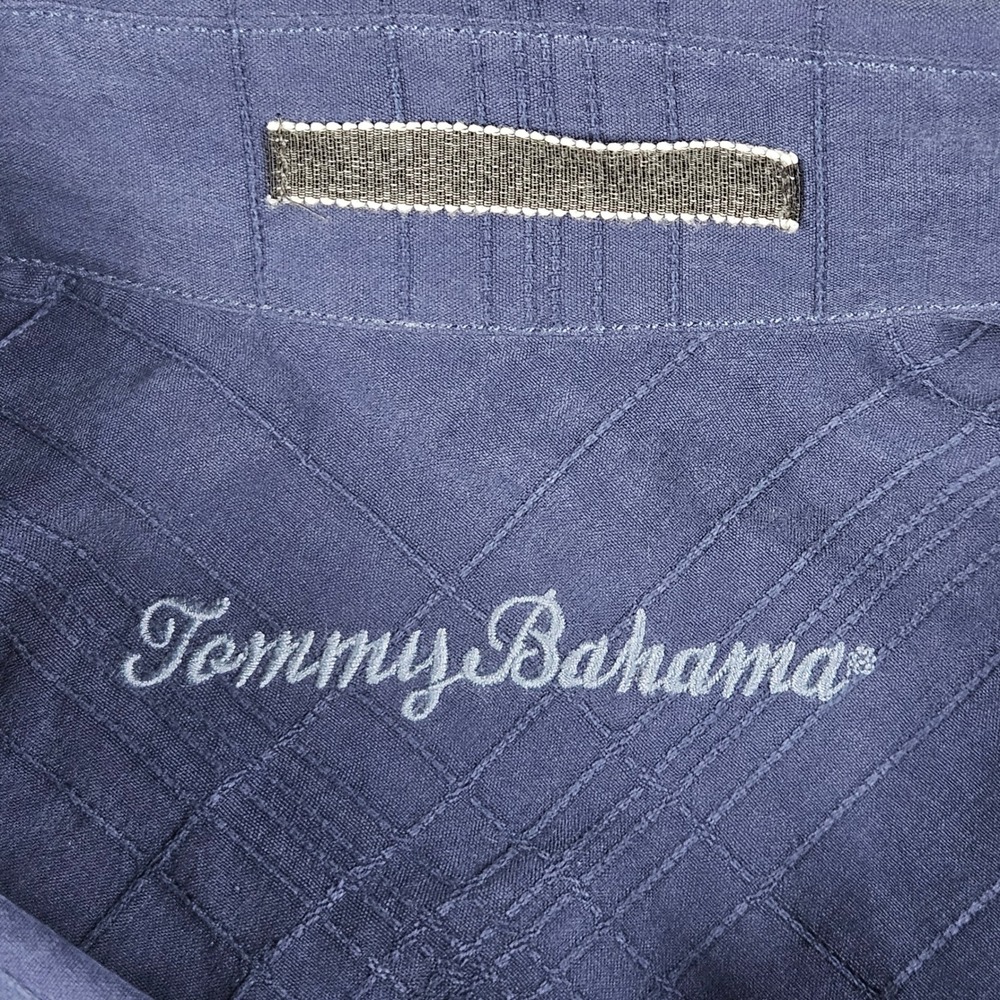 Tommy Bahama Silk Shirt Mens 3XT Blue Button Up Textured Grid Pocket Beach - Picture 4 of 9